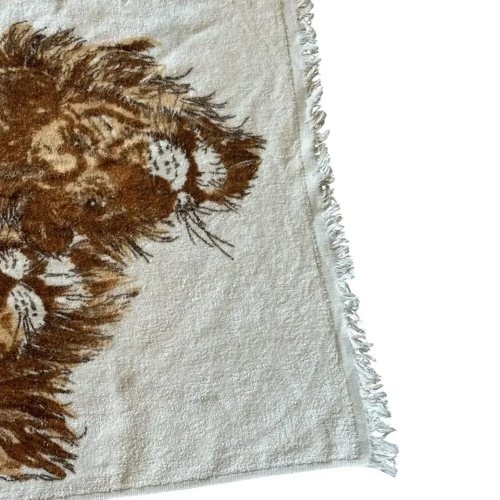 Vintage Royal Terry Lion Bath Towel MCM Safari Made USA Fringe 24x41 Brown
